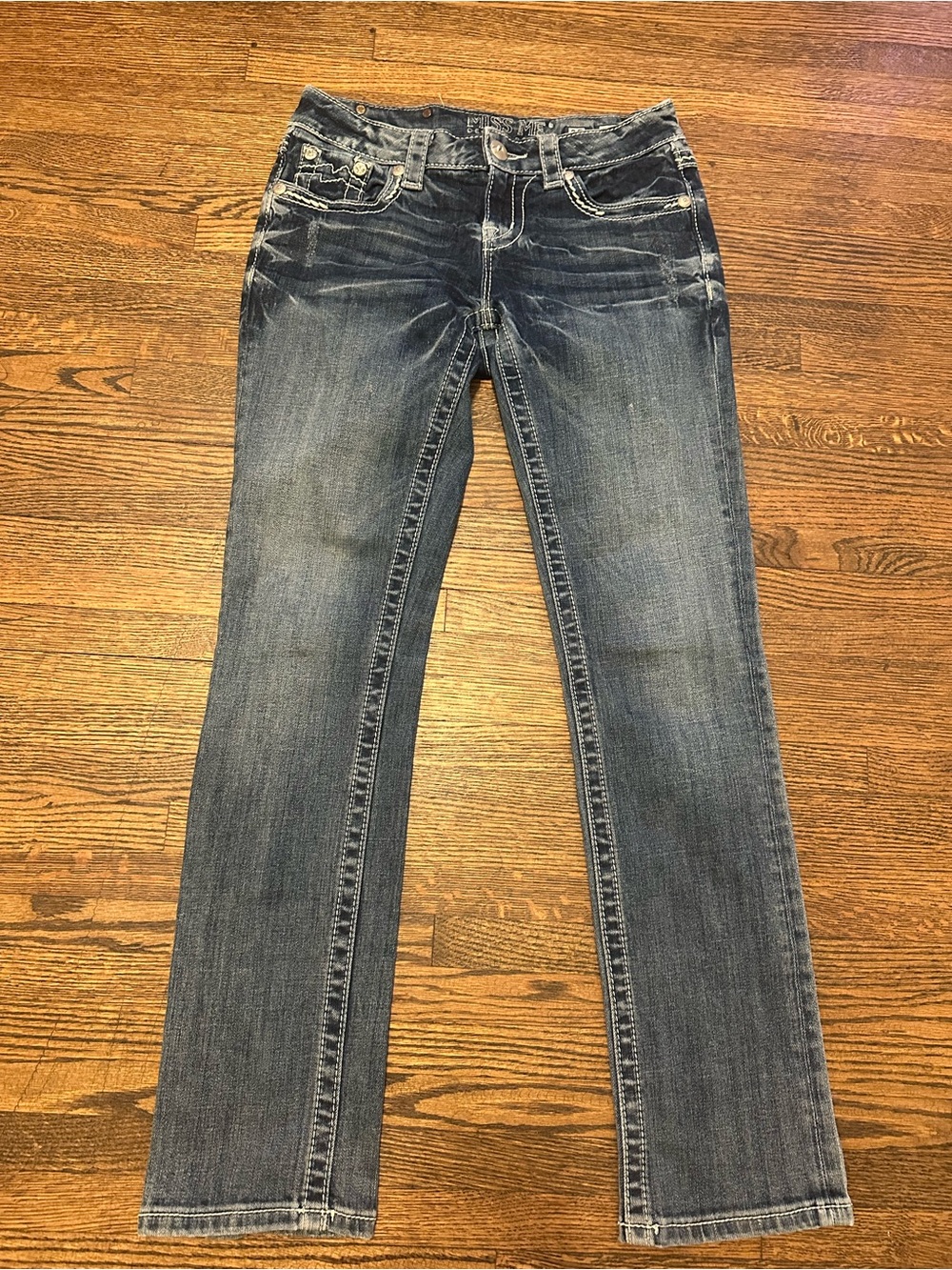 Miss Me Classic Women's Straight-Leg Jeans - Dark Blue Wash easy cropped